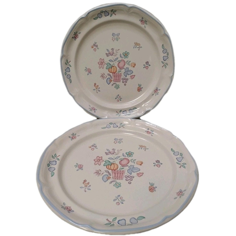 2 International Stoneware Welcome Home Dinner Plate Blue Granny Core 10 3/4in